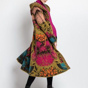 IVKO WOMAN NWT Floral Pattern Hoodie Wool Coat Coatigan Forest Pamina Grove L/40